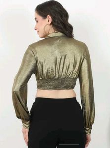 Shein Lapel Collar Cuffed Sleeve Shimmer Crop Wrap