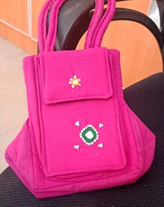 hand made Vibrant Pink Embroidered Bag