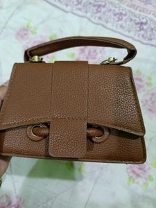 Brown Structured Top Handle Bag