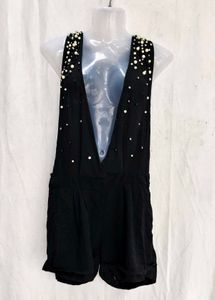 16197. Embellished Black Jumpsuit