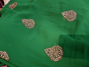 Green Saree With Black Golden Velvet Border