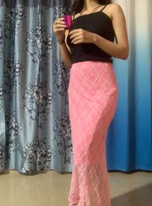 Pink Lace Maxi Skirt