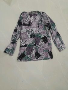 Patchwork Print Long Sleeve Top