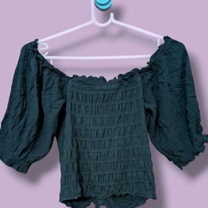 Dark Teal Ruched Off-Shoulder Top