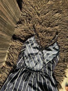 Women’s Navy Blue and White Striped Playsuit