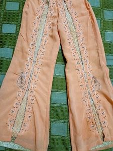 Elegant Peach Embroidered Kurta with Sharara Set