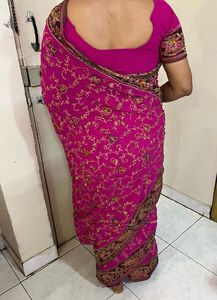 Vibrant Pink Embroidered Saree(blouse Aari work)