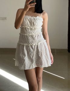 Off-White Smocked Cotton Mini Dress