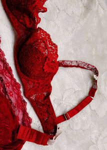 Red Lace stone  bra with Panty Set