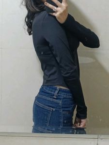 Black Long Sleeve Square Neck Top