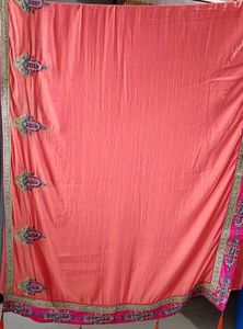 Elegant Peach Embroidered Saree