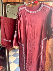 Rust maroon co ord  Set with White Embroidery