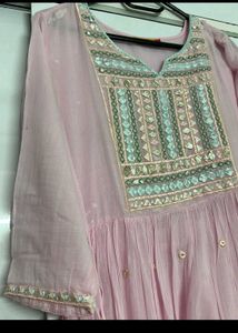 Pretty Pink Kurta with Embellished Neckline