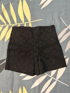 Black Floral Textured Shorts