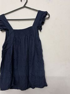 Navy Blue Ruffle Strap Top