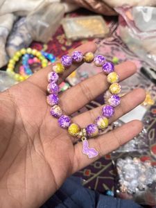 Beaded Bracelet with Bunny Charm(purple)