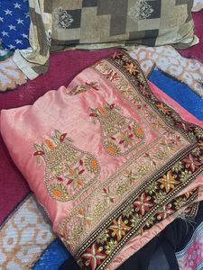 Elegant Embroidered Peach Saree