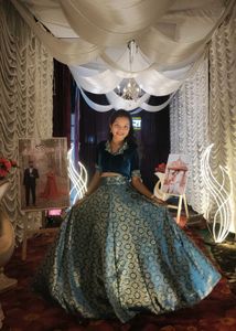 Teal Blue Brocade Lehenga Set
