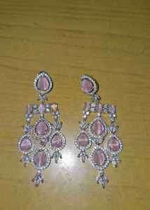 Elegant Zircon Pink Stone Dangle Earrings