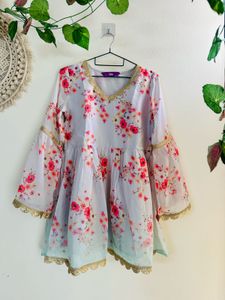 Bell sleeves Floral Sharara Set with short kurti