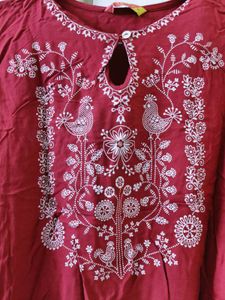 Embroidered Maroon Kurta