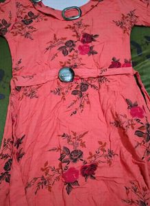 Peach Floral Print Kurta with Belt