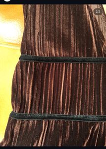 Suede V-Neck Pleated Midi Dress