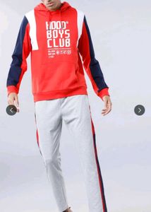 locomotive Men Red&amp; Navy Blue Printed Hooded