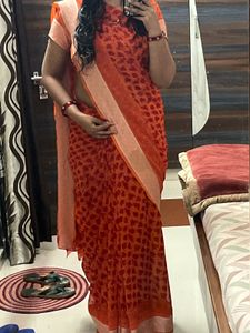 Elegant Orange Heart Print Saree