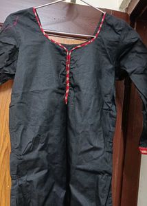 Classic Black Kurti with Red Accent