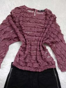 Sheer Textured Long Sleeve Top