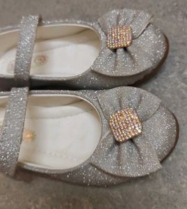 Sparkly Silver Mary Jane Shoes with Bow
