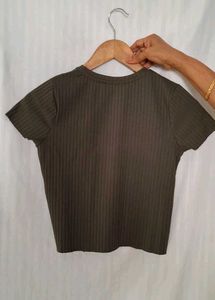Ribbed Olive Green Cropped T-Shirt