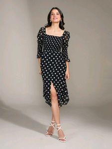NEW Nykaa Fashion Polka Dot Square Neck Midi Dress
