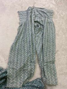 Teal Printed Kurti &amp; Pants Set