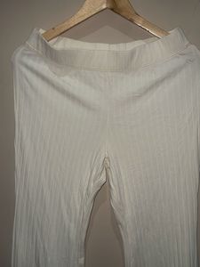 Ribbed White Flared Pants