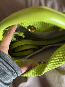 Vibrant Lime Green Textured Shoulder Bag