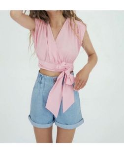 ZARA Pink Wrap Front Crop Top