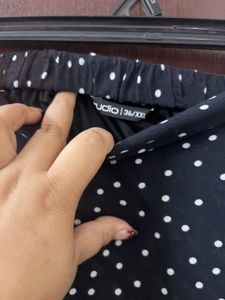Black Polka Dot Pleated Midi Skirt