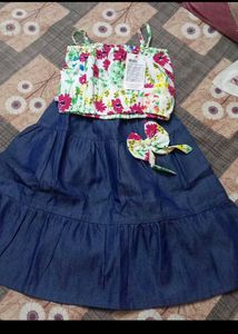 4-6 year Cute Floral Top &amp; Denim Skirt Set