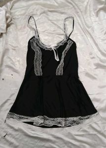 Cute Black Lace Trim Nightgown