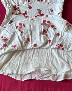 White Floral Printed Flare Mini Dress