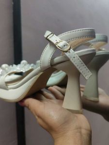 Elegant White Beaded Platform Heels