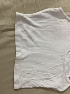 White Ribbed Asymmetrical Tank Top