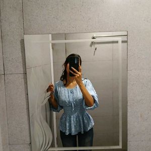 Babyblue Floral Cute Top (Women's)