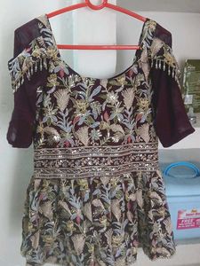Royal Blue & Maroon Party Wear Peplum Sharara Set