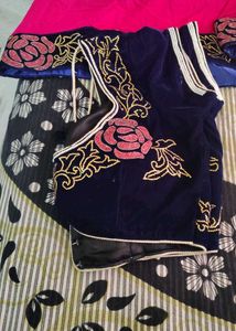 Stunning Pink &amp; Blue Embroidered Saree with Design