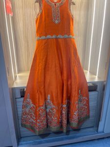 Vibrant Orange Embroidered Anarkali Gown