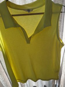 Light Yellow Ribbed Polo Neck Top