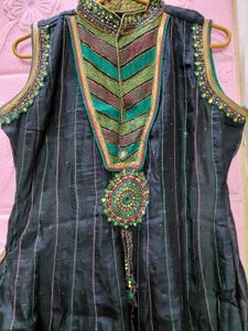 Elegant Black &amp; Gold Anarkali Kurta